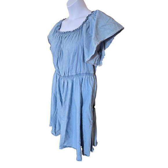 Chambray Blue Flutter Sleeve Dress boho cottagecore afternoon picnic chic - Picture 2 of 8